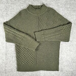Vintage American Eagle M Green Patchwork Cable Knit Sweater Mock Neck